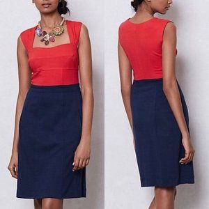 ANTHROPOLOGIE Coralblock Ponte Dress Red Navy Knit
